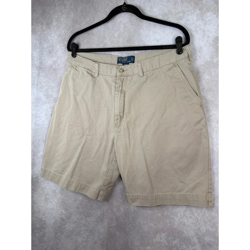 VTG Polo Ralph Lauren Prospect Shorts Mens‎ 36 Tan Khaki Cotton Twill READ